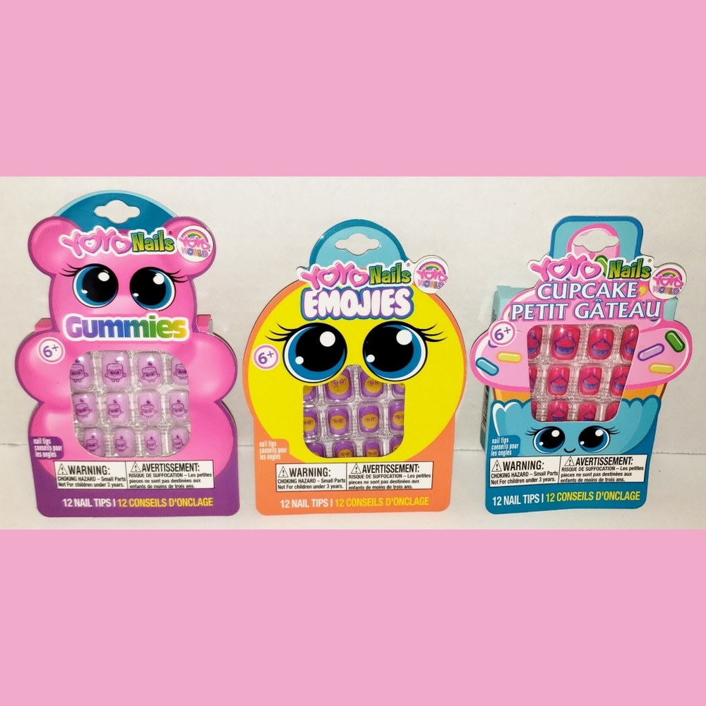 🎁Stocking Stuffer🎄-NIB (3) Sets Of Kid's Yoyo Nails (12) Pieces